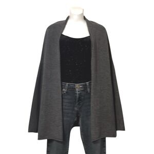 State Cashmere Women’s Gray Drop Shoulder Mid Thigh Open Cardigan Sweater  L